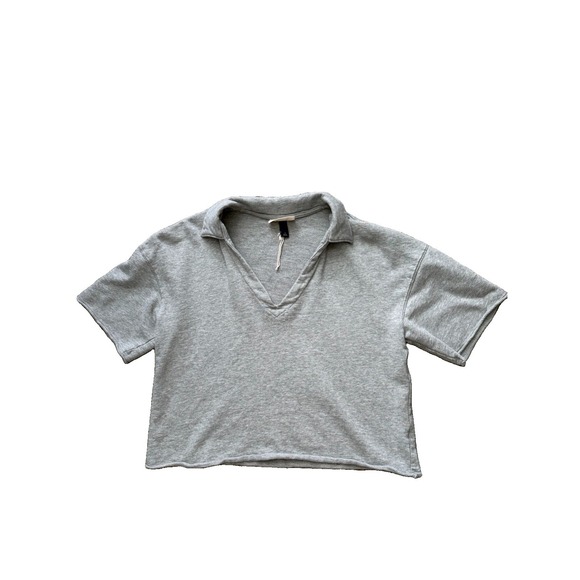 Universal Thread Tops - Heather Gray Cropped Henley Tee Size Small Oversized Loungwear College